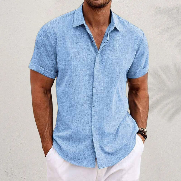Camisa de lino texturizada de manga corta para hombre-Shirts for men-Casaluzia