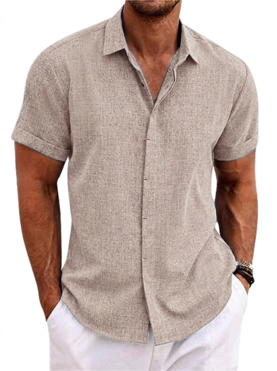 Camisa de lino texturizada de manga corta para hombre-Shirts for men-Casaluzia