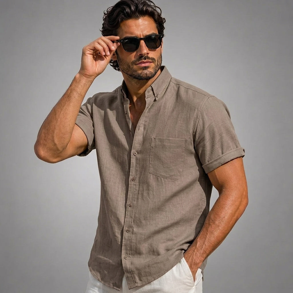 Camisa de manga corta con cuello mao para hombre-Shirts for men-Casaluzia