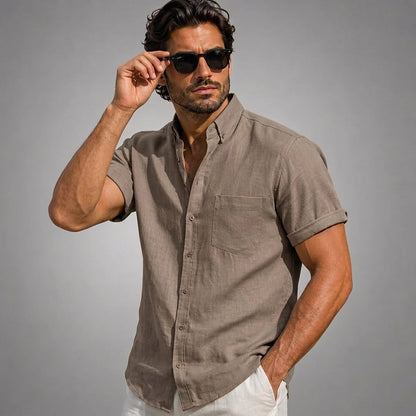Camisa de manga corta con cuello mao para hombre-Shirts for men-Casaluzia