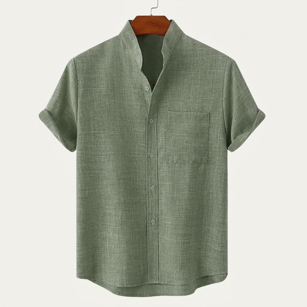 Camisa de manga corta con cuello mao para hombre-Shirts for men-Casaluzia
