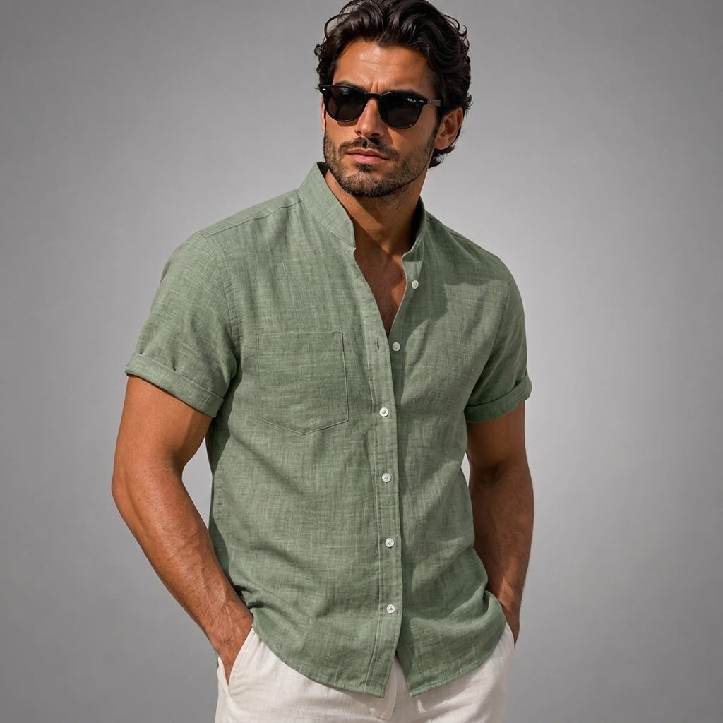 Camisa de manga corta con cuello mao para hombre-Shirts for men-Casaluzia