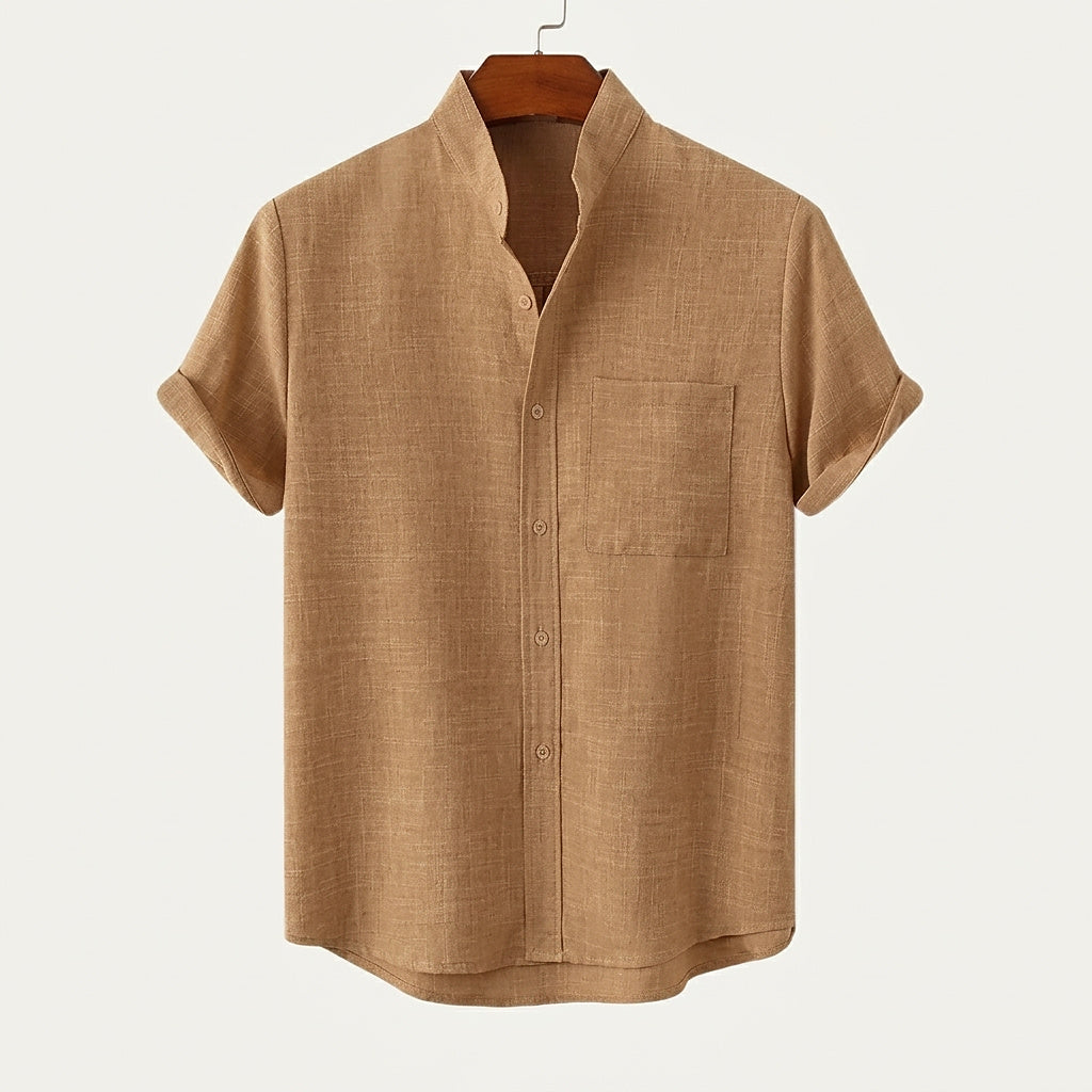 Camisa de manga corta con cuello mao para hombre-Shirts for men-Casaluzia