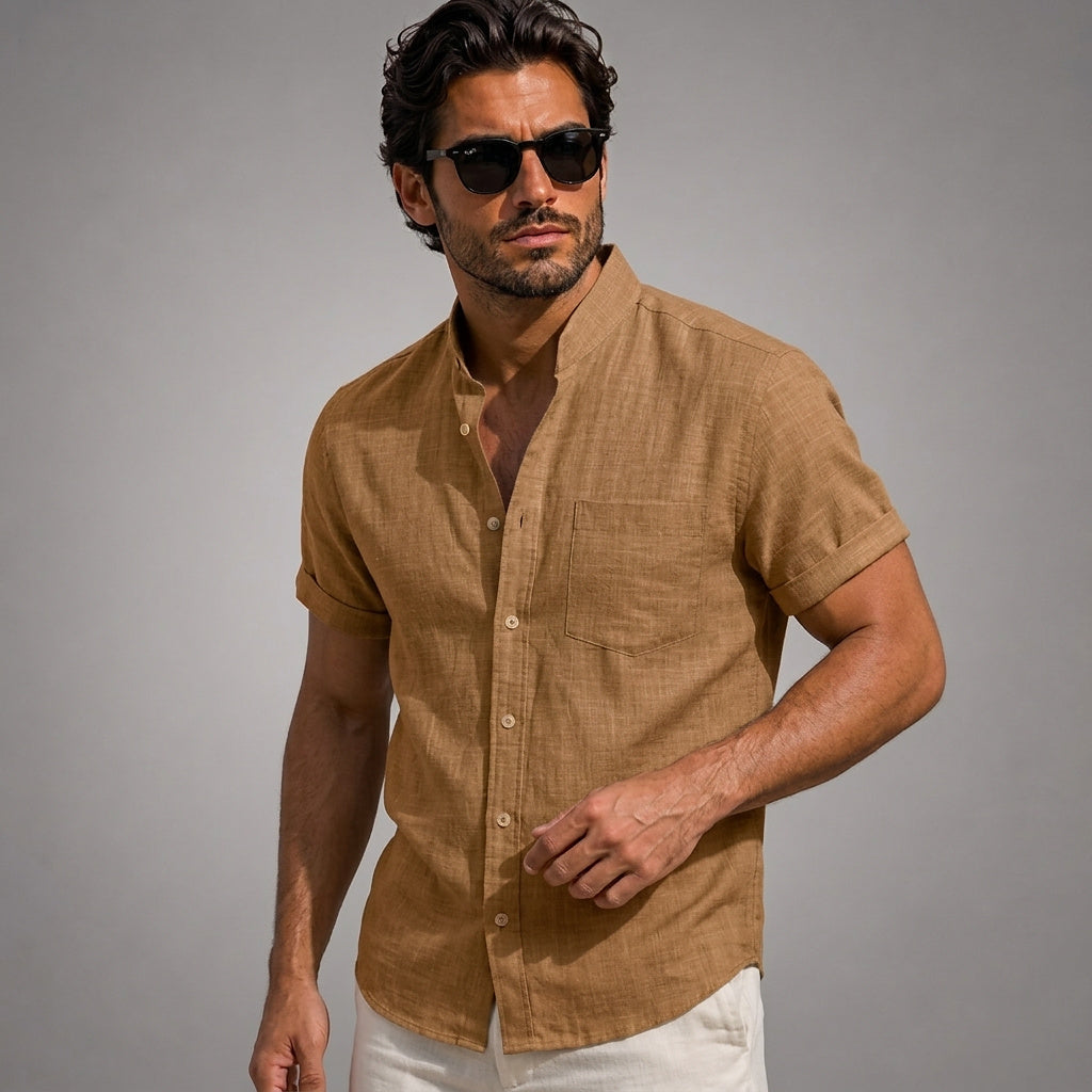 Camisa de manga corta con cuello mao para hombre-Shirts for men-Casaluzia