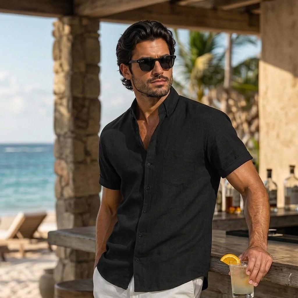 Camisa de manga corta con cuello mao para hombre-Shirts for men-Casaluzia