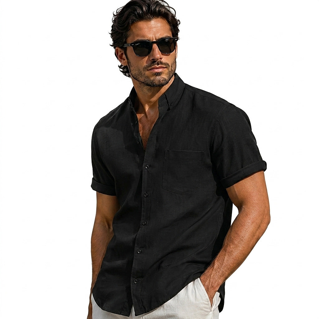 Camisa de manga corta con cuello mao para hombre-Shirts for men-Casaluzia