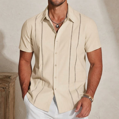 Camisa de Manga Corta para Hombre con Paneles Decorativos Verticales-Shirt for men-Casaluzia