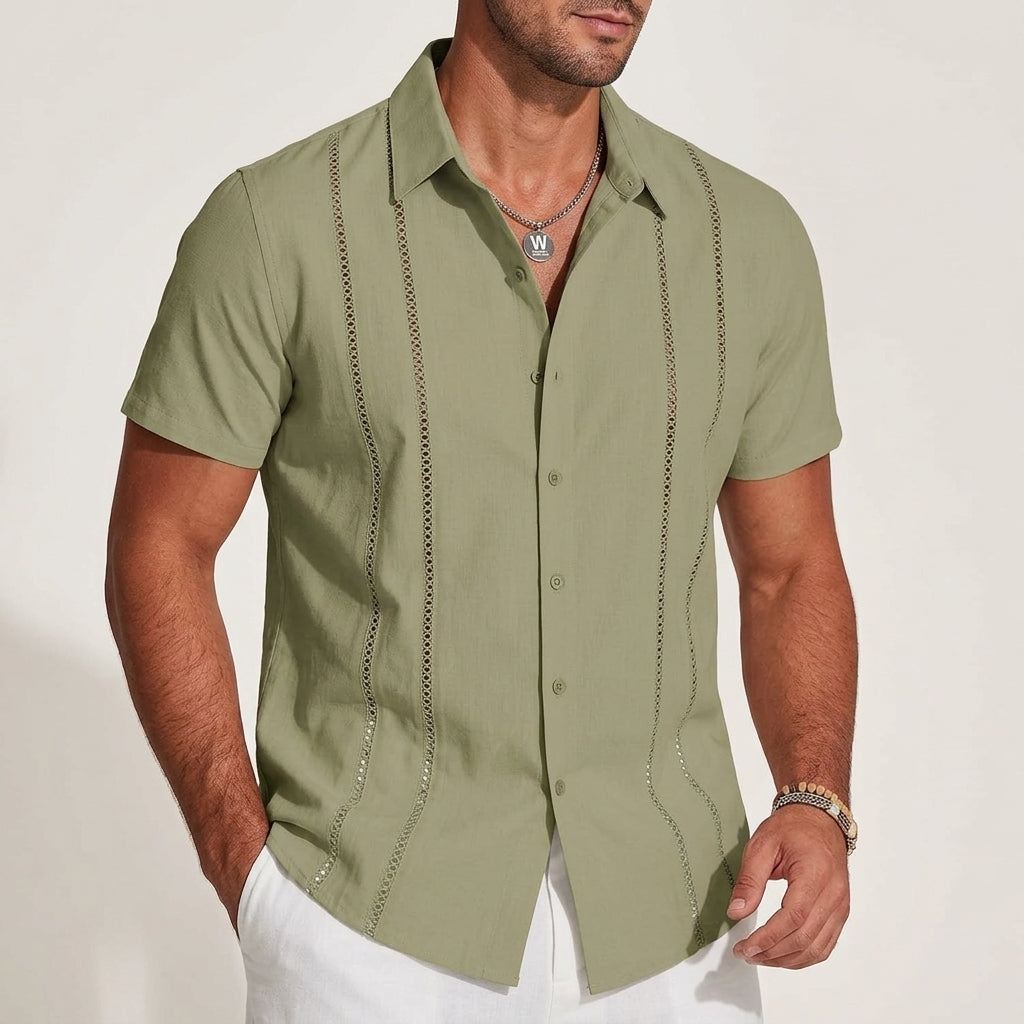 Camisa de Manga Corta para Hombre con Paneles Decorativos Verticales-Shirt for men-Casaluzia