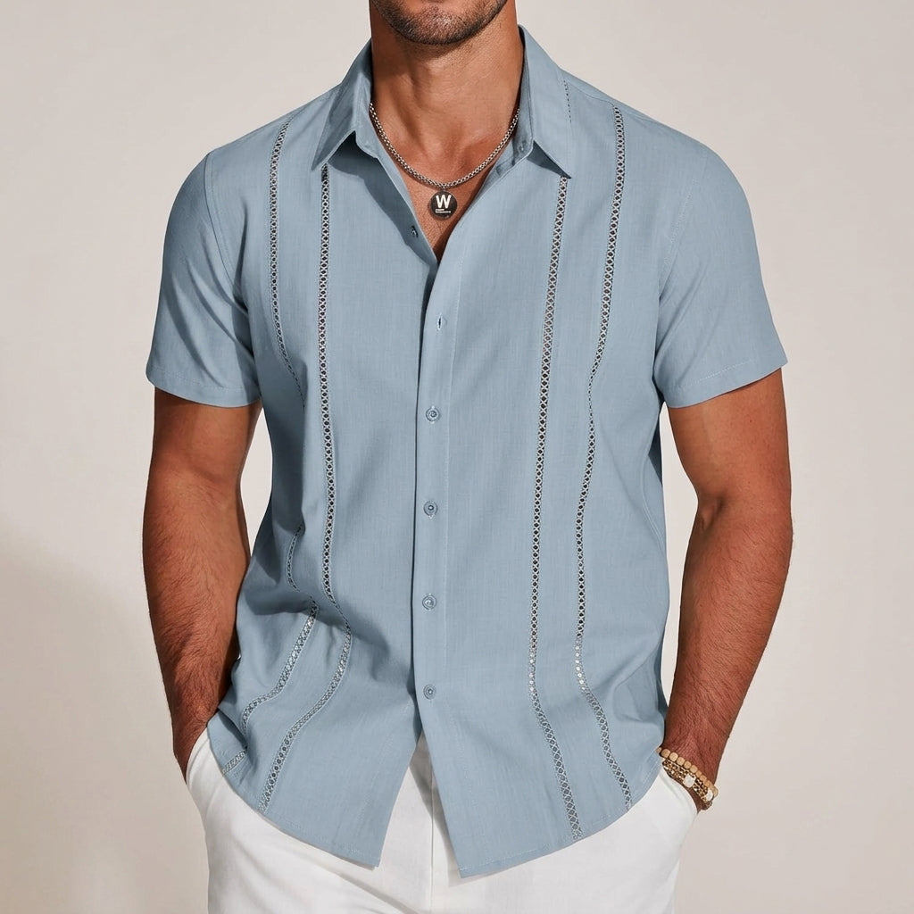 Camisa de Manga Corta para Hombre con Paneles Decorativos Verticales-Shirt for men-Casaluzia