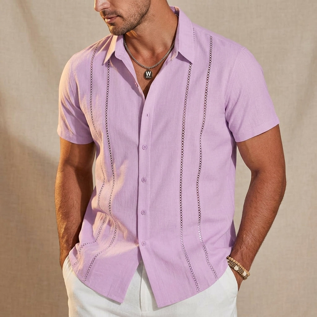 Camisa de Manga Corta para Hombre con Paneles Decorativos Verticales-Shirt for men-Casaluzia