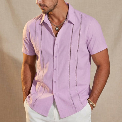 Camisa de Manga Corta para Hombre con Paneles Decorativos Verticales-Shirt for men-Casaluzia