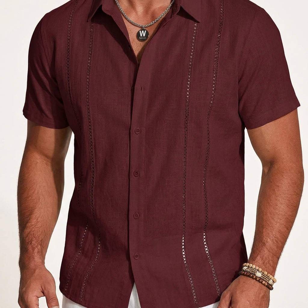 Camisa de Manga Corta para Hombre con Paneles Decorativos Verticales-Shirt for men-Casaluzia