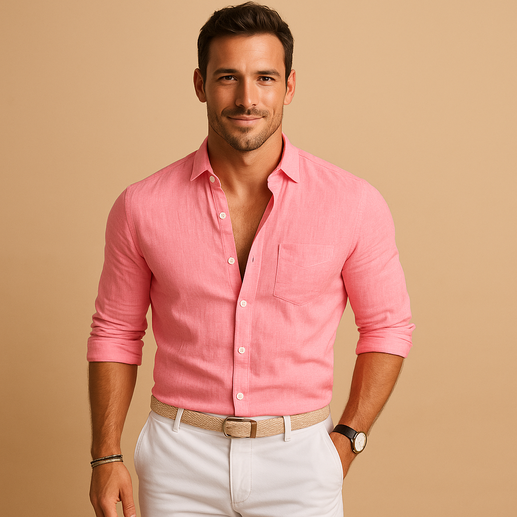 Camisa de manga larga con botones para hombre con cuello camisero y puños remangados-Shirts for men-Casaluzia