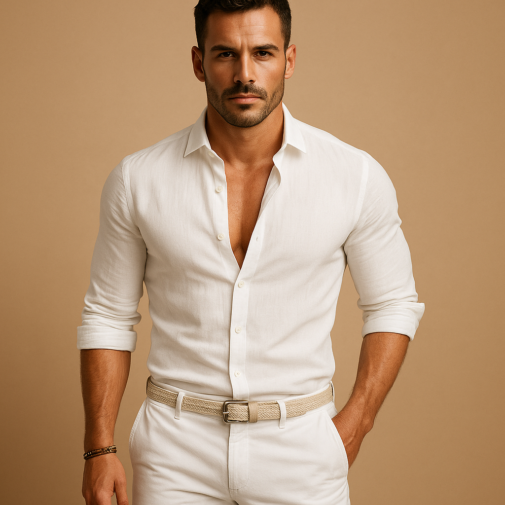 Camisa de manga larga con botones para hombre con cuello camisero y puños remangados-Shirts for men-Casaluzia
