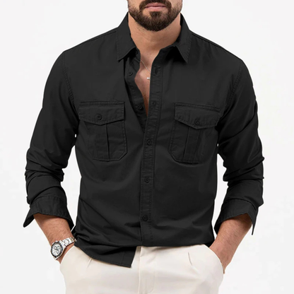 Camisa de manga larga con botones y doble bolsillo en el pecho para hombre-Shirts for men-Casaluzia