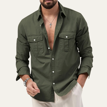 Camisa de manga larga con botones y doble bolsillo en el pecho para hombre-Shirts for men-Casaluzia