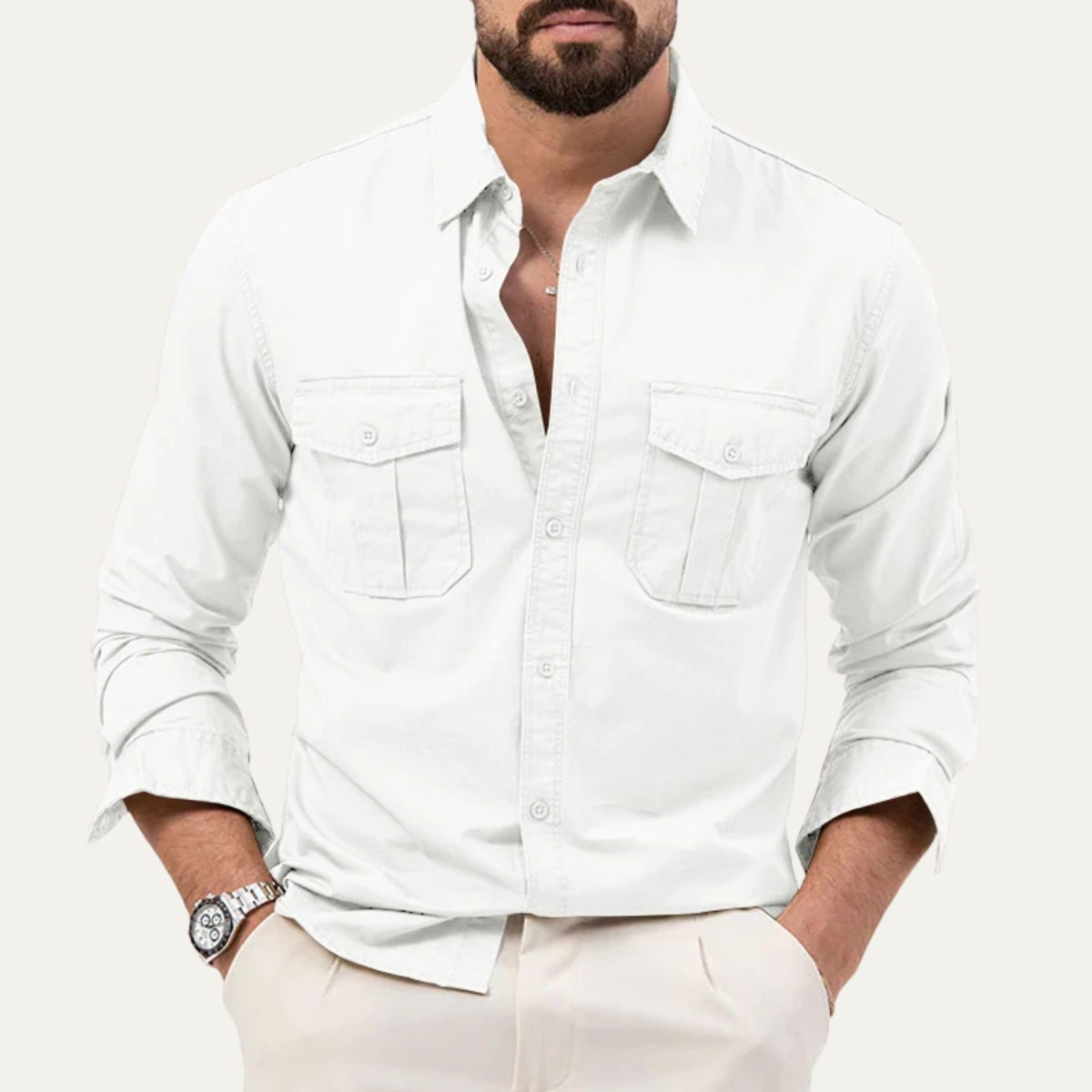 Camisa de manga larga con botones y doble bolsillo en el pecho para hombre-Shirts for men-Casaluzia