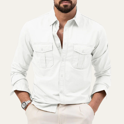 Camisa de manga larga con botones y doble bolsillo en el pecho para hombre-Shirts for men-Casaluzia