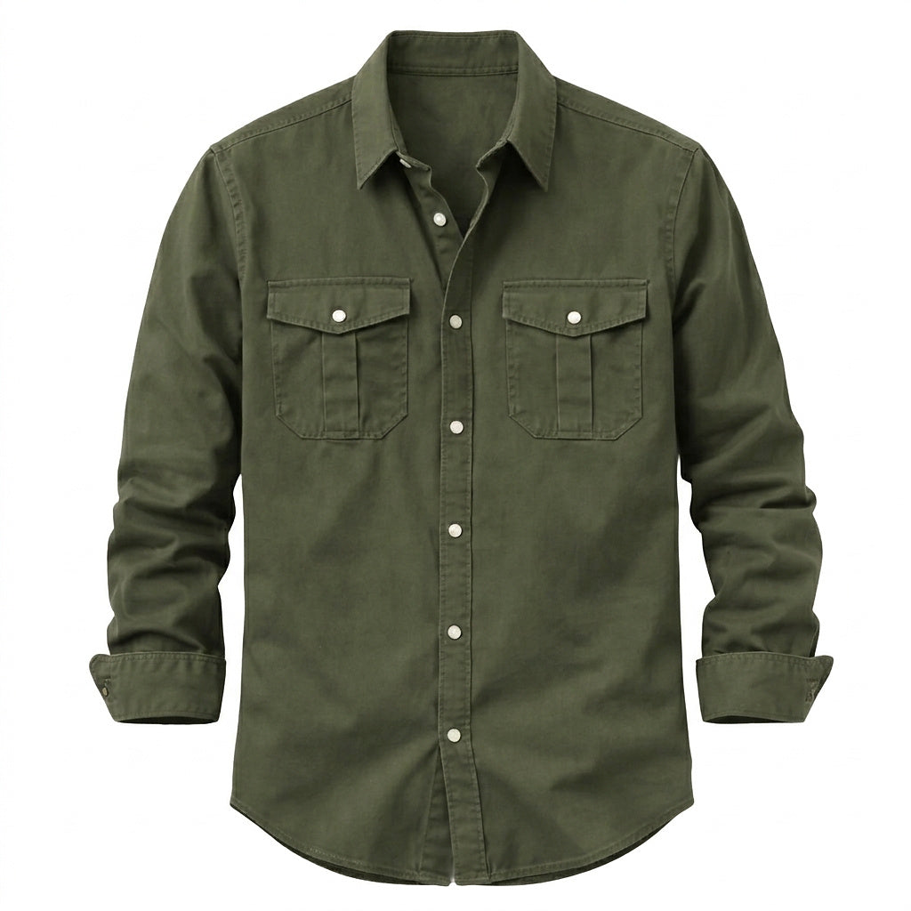 Camisa de manga larga con botones y doble bolsillo en el pecho para hombre-Shirts for men-Casaluzia