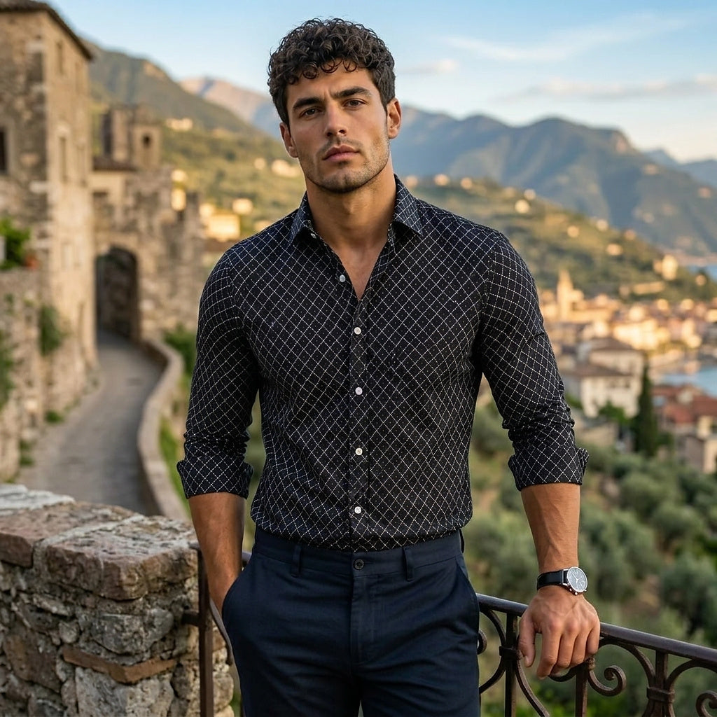Camisa de manga larga con estampado geométrico para hombre-Shirts for men-Casaluzia