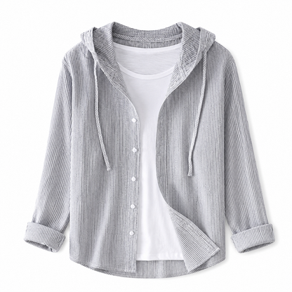 Camisa de mujer con capucha y cierre de botones-Shirts for women-Casaluzia