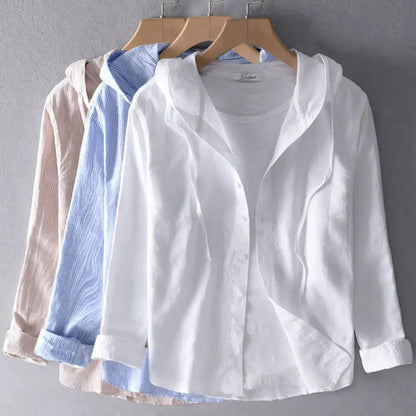 Camisa de mujer con capucha y cierre de botones-Shirts for women-Casaluzia