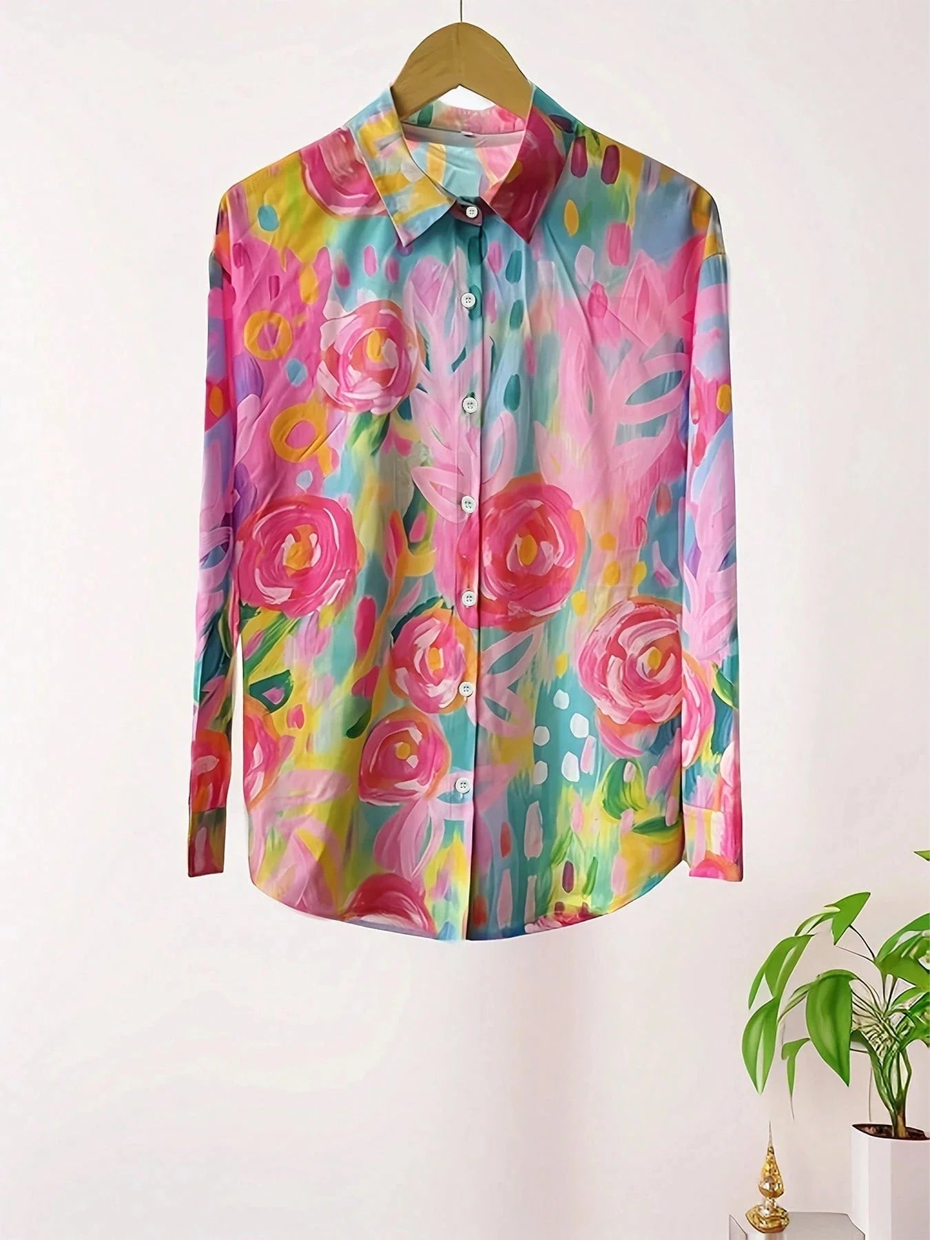 Camisa estampada con botones y bolsillos delanteros para mujer-Shirts for women-Casaluzia