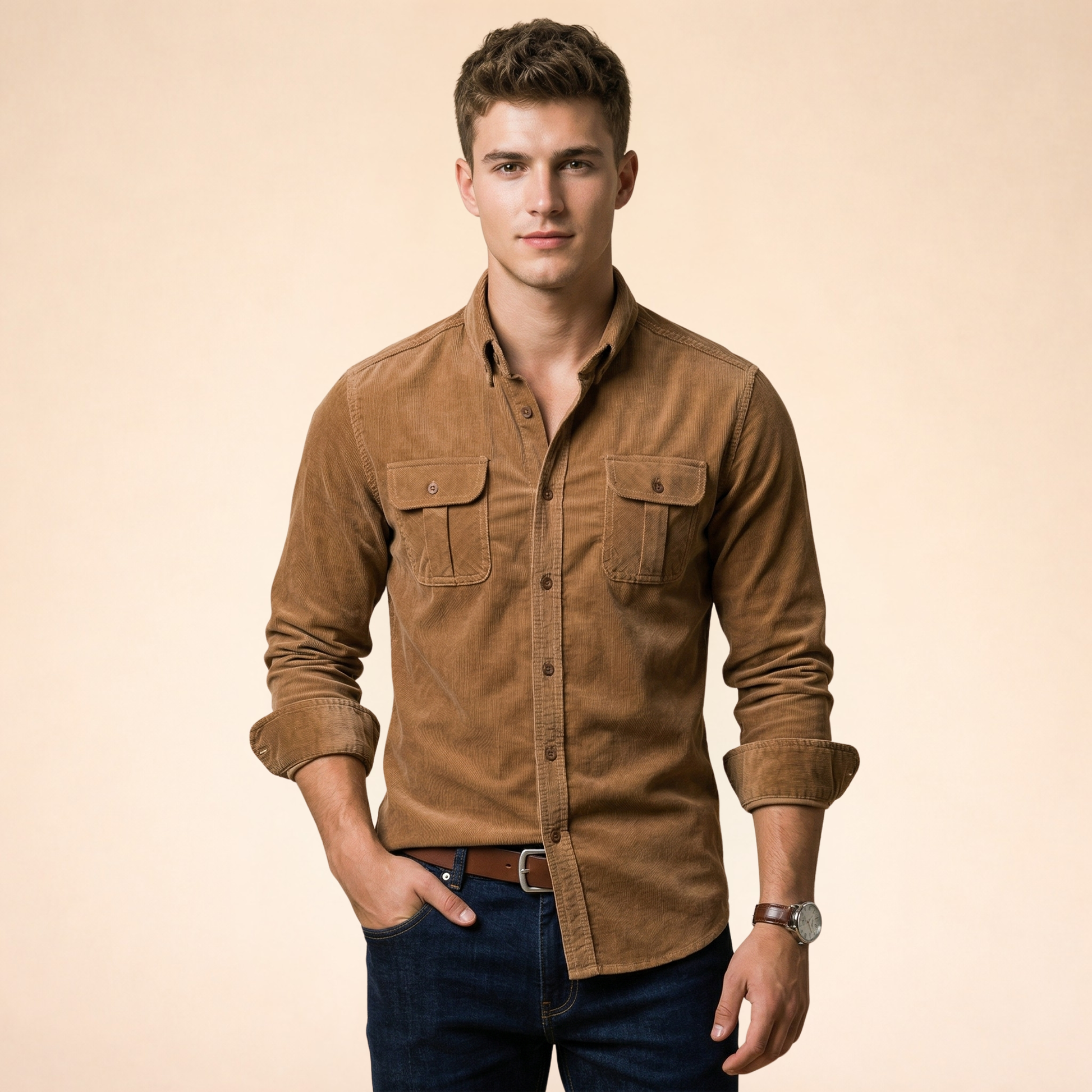 Camisa para hombre con bolsillos en el pecho y cierre de botones-Shirts for men-Casaluzia