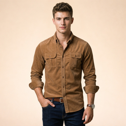 Camisa para hombre con bolsillos en el pecho y cierre de botones-Shirts for men-Casaluzia