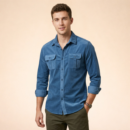 Camisa para hombre con bolsillos en el pecho y cierre de botones-Shirts for men-Casaluzia
