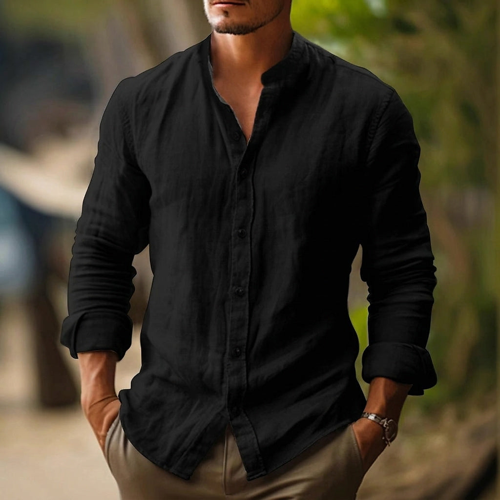 Camisa para hombre con cuello banda y cierre de botones frontal-Shirts for men-Casaluzia