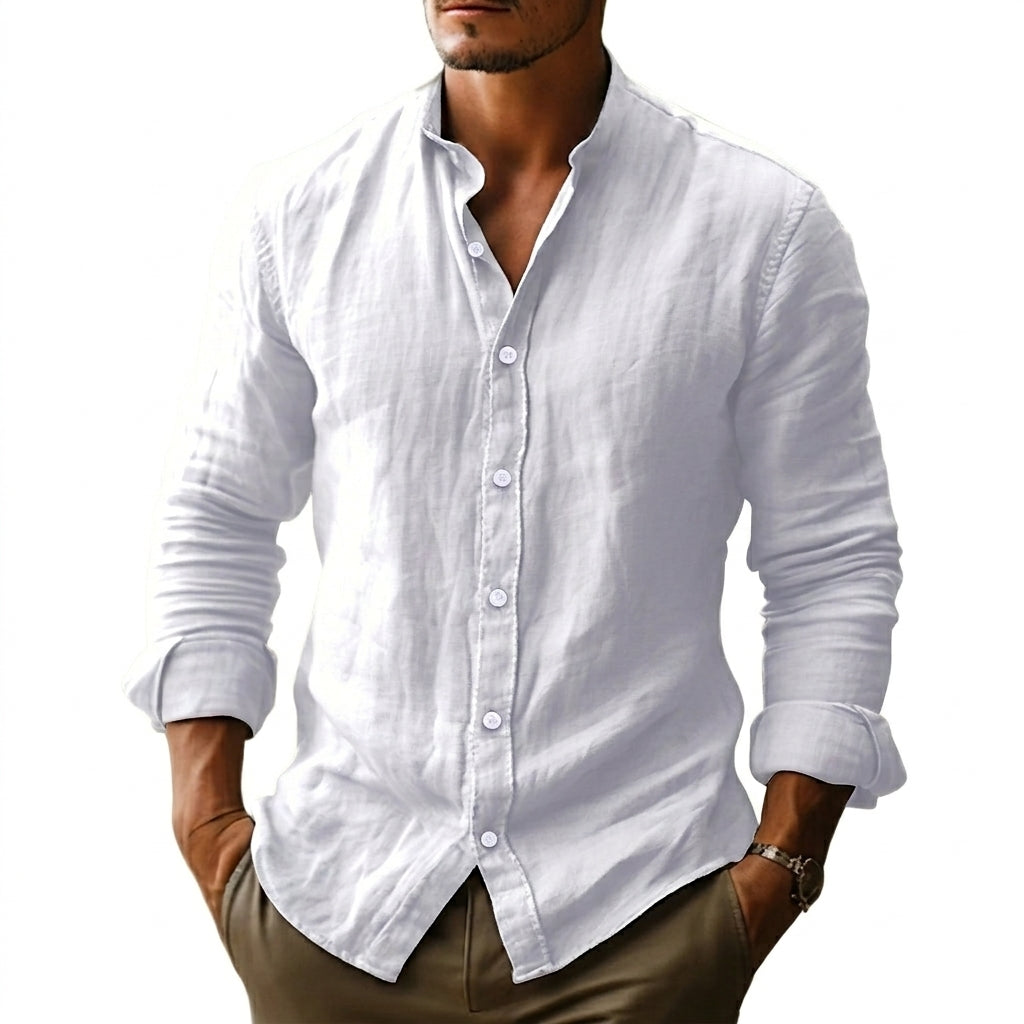 Camisa para hombre con cuello banda y cierre de botones frontal-Shirts for men-Casaluzia