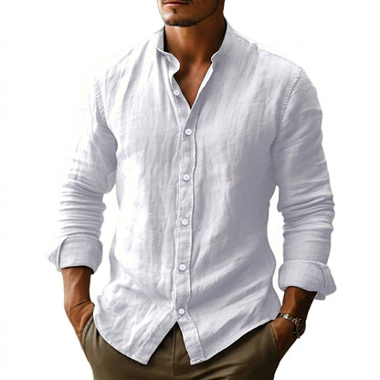 Camisa para hombre con cuello banda y cierre de botones frontal-Shirts for men-Casaluzia