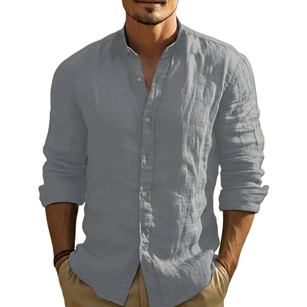 Camisa para hombre con cuello banda y cierre de botones frontal-Shirts for men-Casaluzia