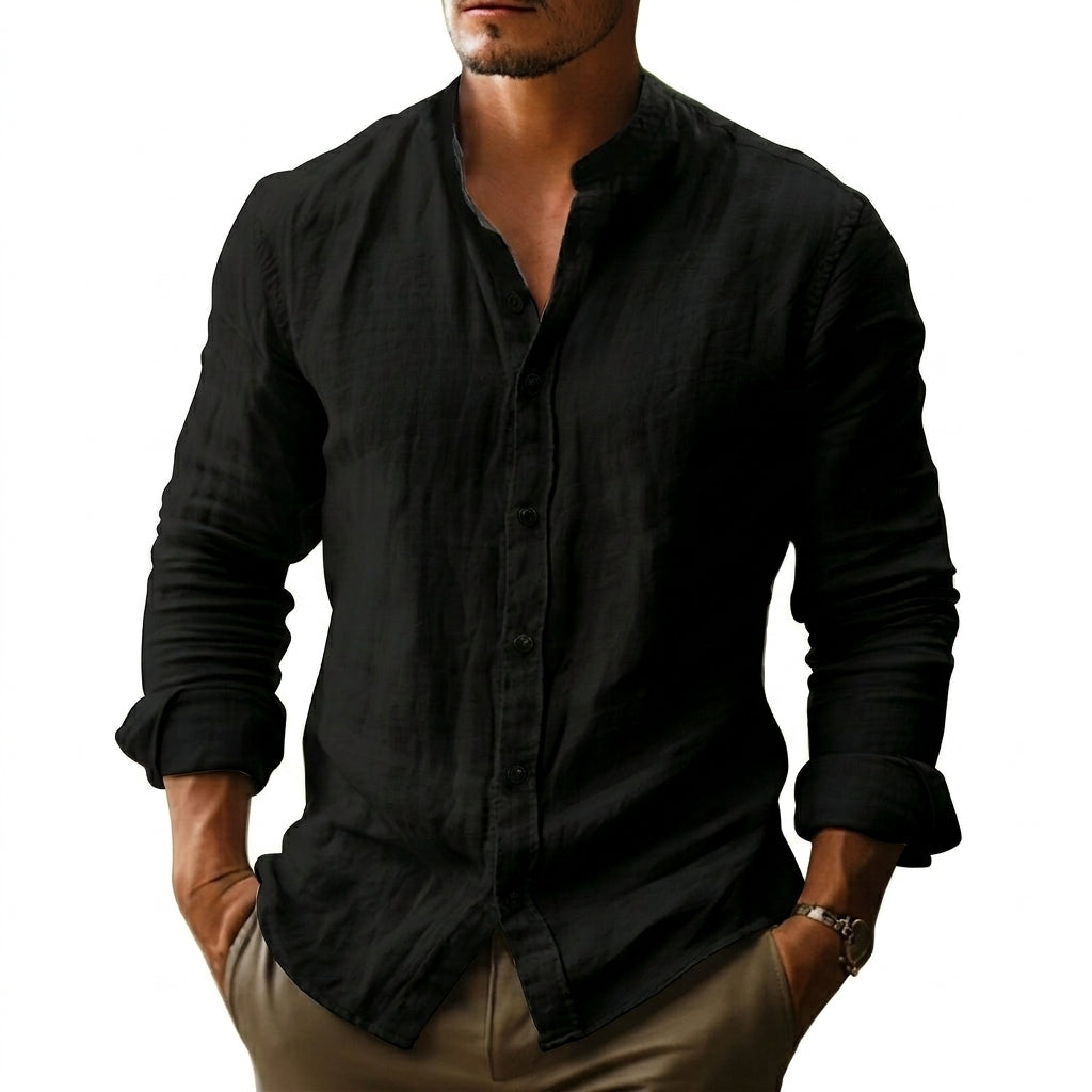 Camisa para hombre con cuello banda y cierre de botones frontal-Shirts for men-Casaluzia