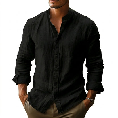 Camisa para hombre con cuello banda y cierre de botones frontal-Shirts for men-Casaluzia