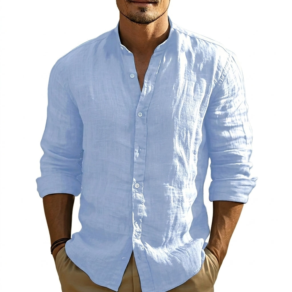 Camisa para hombre con cuello banda y cierre de botones frontal-Shirts for men-Casaluzia