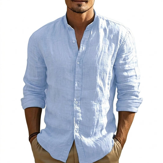 Camisa para hombre con cuello banda y cierre de botones frontal-Shirts for men-Casaluzia