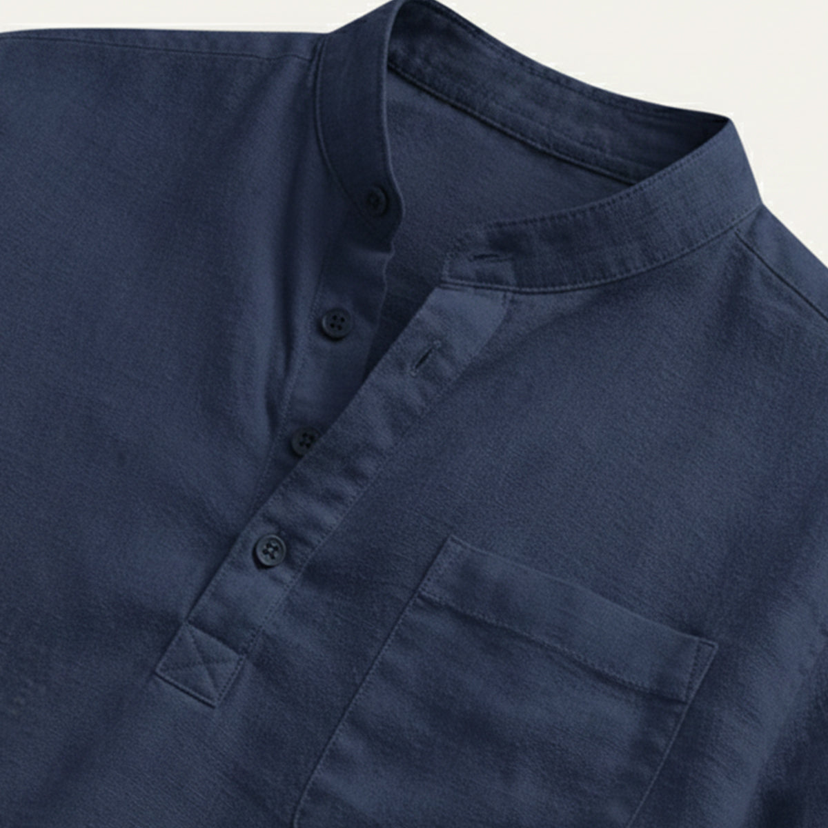 Camisa para hombre con cuello mandarín, manga corta con dobladillo y bolsillo en el pecho-Shirts for men-Casaluzia