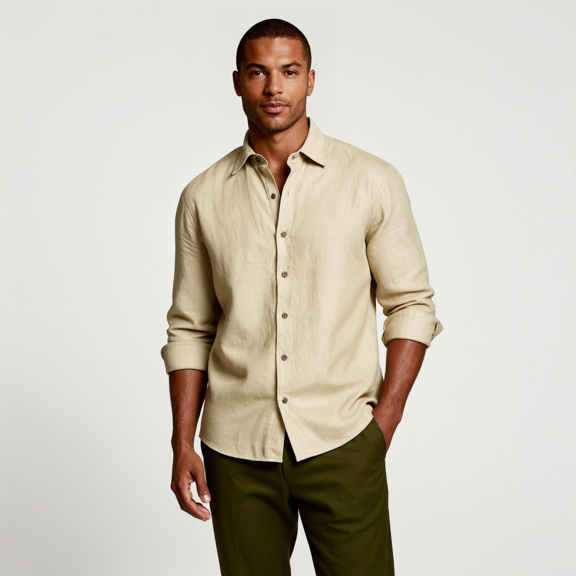 Camisa para hombre de manga larga con cuello de solapa y botones-Shirts for men-Casaluzia