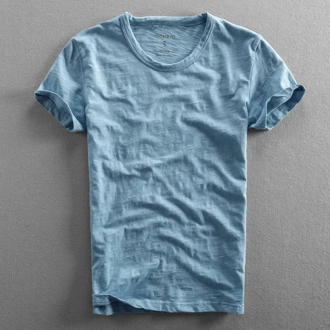 Camiseta de cuello redondo con textura slub para hombre-Men's T-shirts-Casaluzia