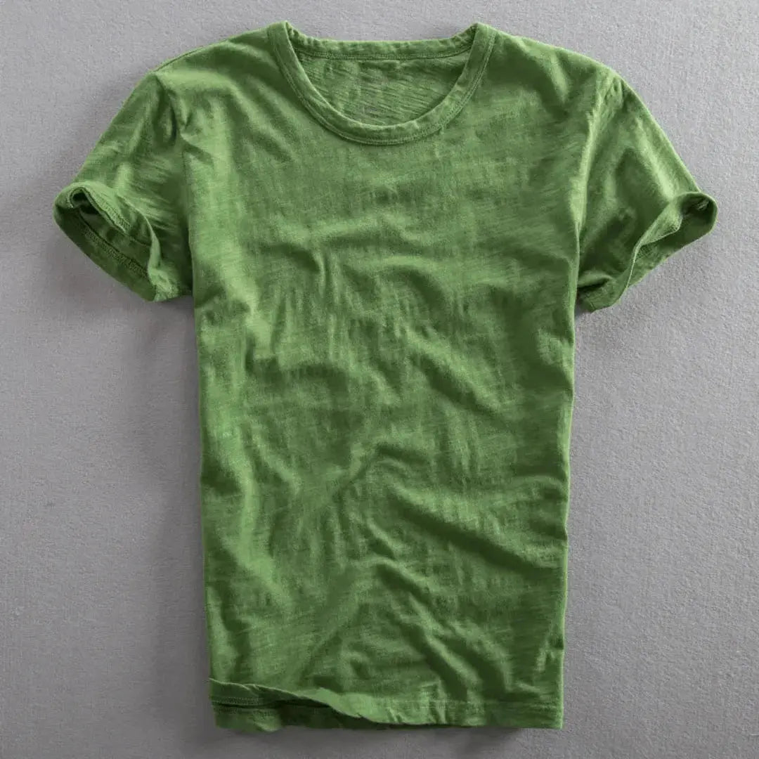 Camiseta de cuello redondo con textura slub para hombre-Men's T-shirts-Casaluzia