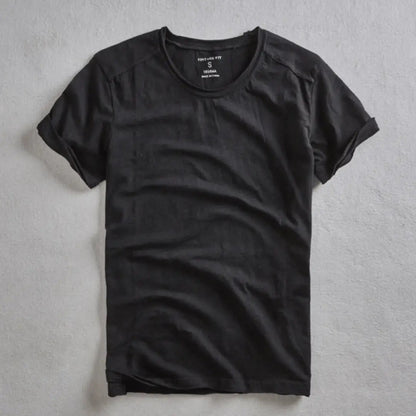 Camiseta de cuello redondo con textura slub para hombre-Men's T-shirts-Casaluzia