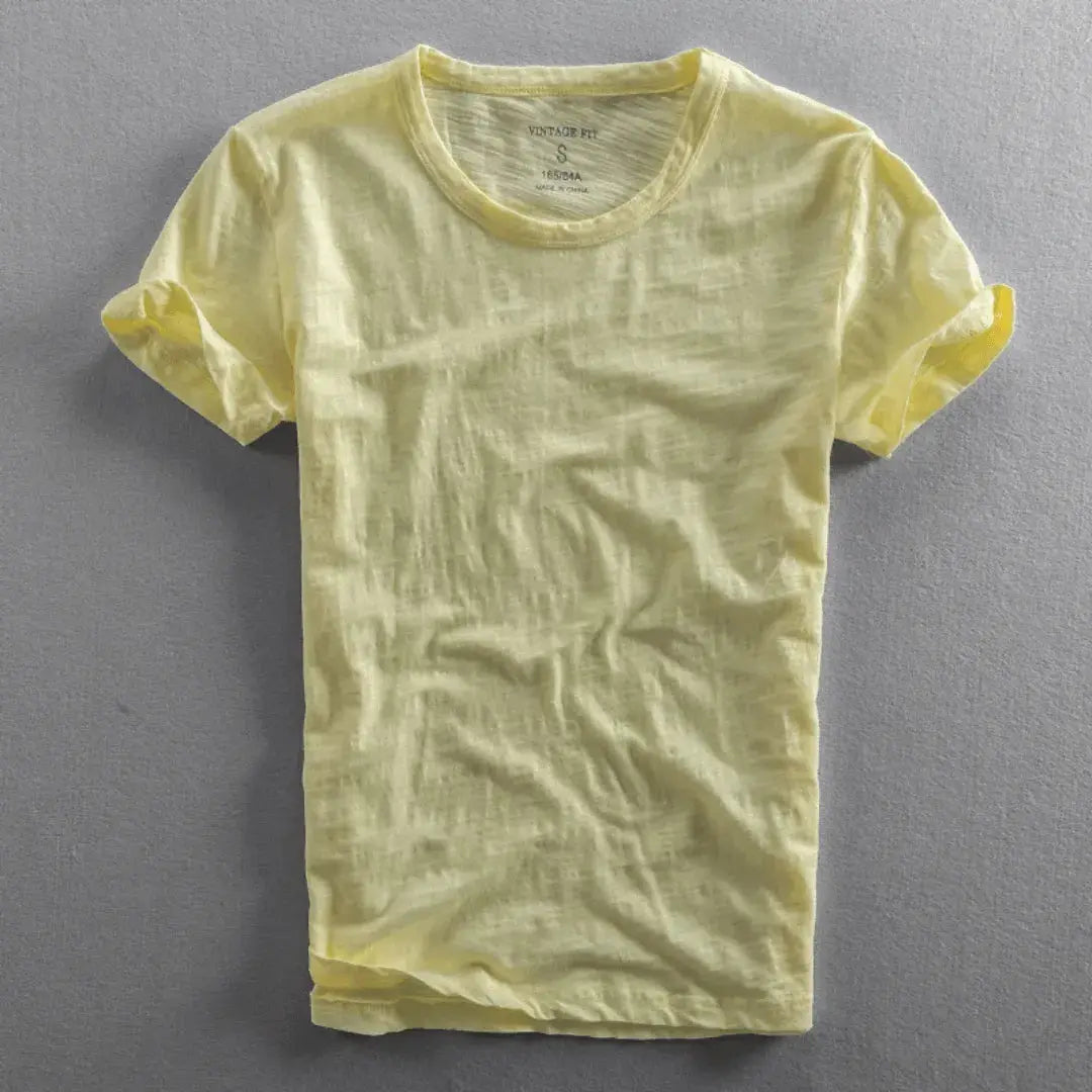 Camiseta de cuello redondo con textura slub para hombre-Men's T-shirts-Casaluzia