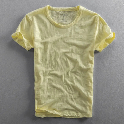Camiseta de cuello redondo con textura slub para hombre-Men's T-shirts-Casaluzia