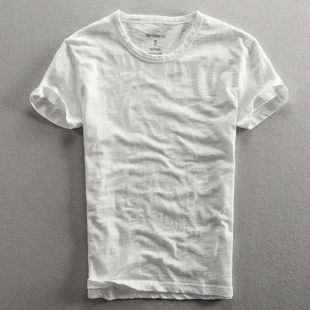 Camiseta de cuello redondo con textura slub para hombre-Men's T-shirts-Casaluzia