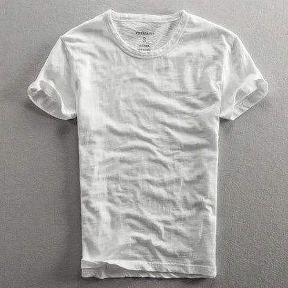 Camiseta de cuello redondo con textura slub para hombre-Men's T-shirts-Casaluzia