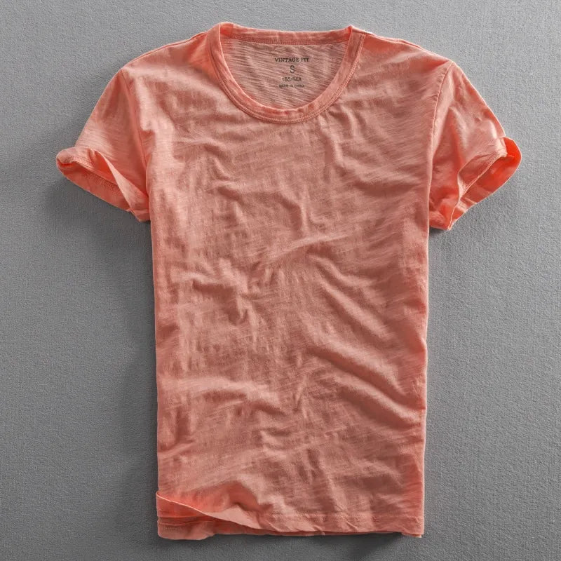 Camiseta de cuello redondo con textura slub para hombre-Men's T-shirts-Casaluzia