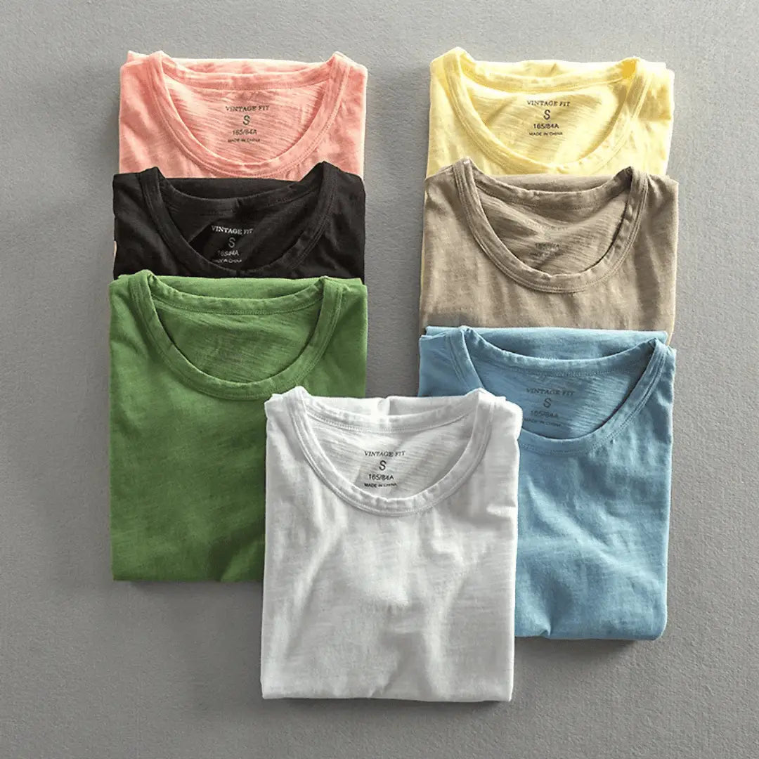 Camiseta de cuello redondo con textura slub para hombre-Men's T-shirts-Casaluzia