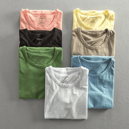 Camiseta de cuello redondo con textura slub para hombre-Men's T-shirts-Casaluzia